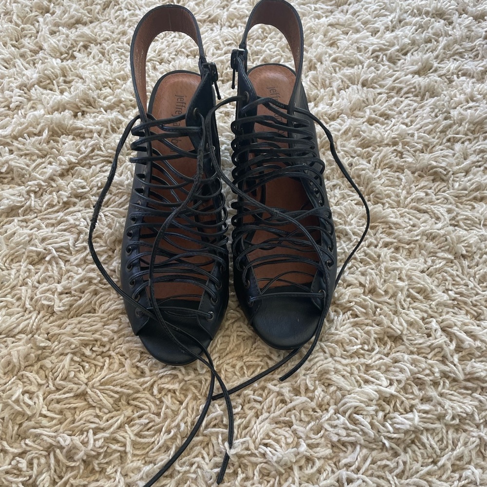 Jeffrey Campbell Black Lace-Up Heeled Sandals - Picture 3 of 8